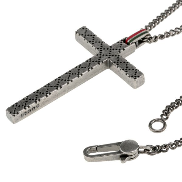 310484 j89l0 8518 02 Gucci Diamantissima Cross Chrome Necklace Silver