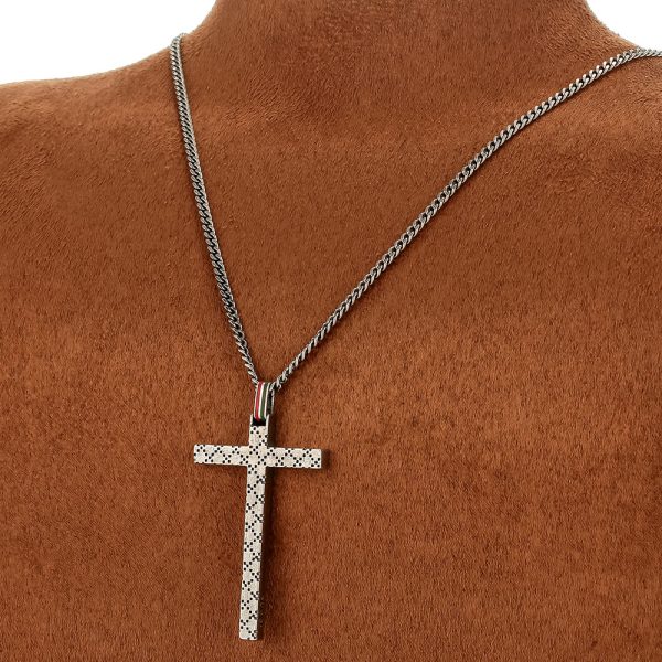 310484 j89l0 8518 04 Gucci Diamantissima Cross Chrome Necklace Silver