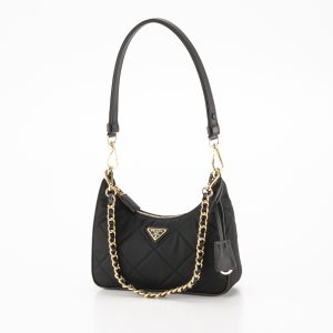 320200kwa490138 Prada Saffiano Triangle Hobo Mini Bag Black