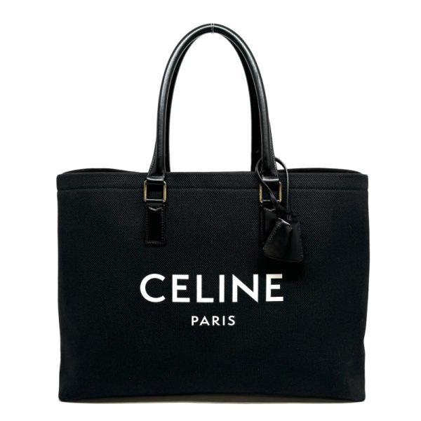 32446 0 Celine Horizontal Canvas Leather Cover Tote Bag Black