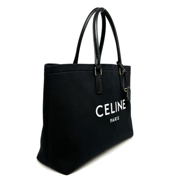 32446 1 Celine Horizontal Canvas Leather Cover Tote Bag Black