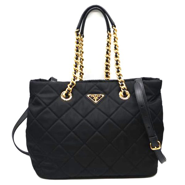 33267 1 Prada Tessuto Nylon Quilted Chain Tote Bag Black