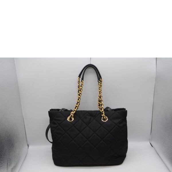 33267 2 Prada Tessuto Nylon Quilted Chain Tote Bag Black