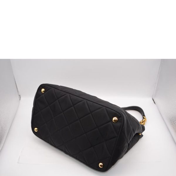 33267 3 Prada Tessuto Nylon Quilted Chain Tote Bag Black