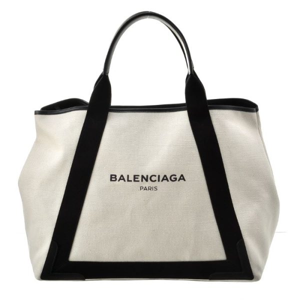 339936aq38n1081 Balenciaga Navy Cabas Medium Canvas Tote Bag White