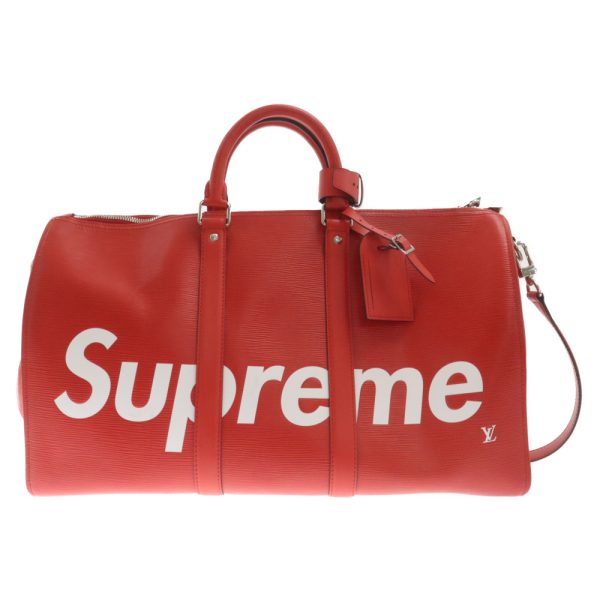 3524e180001 1 LOUIS VUITTON Supreme EpiKeepall Bandouliere Boston Bag Leather Red