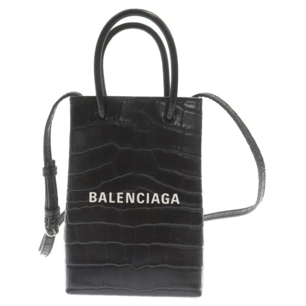 3524e310017 1 BALENCIAGA Shopping Phone Holder Handbag Leather Black