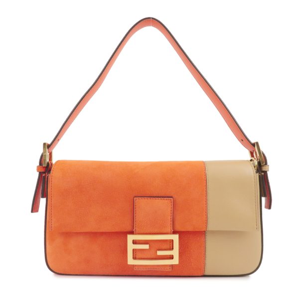 36724 8 1 Fendi Leather Baguette Shoulder Bag Orange Beige