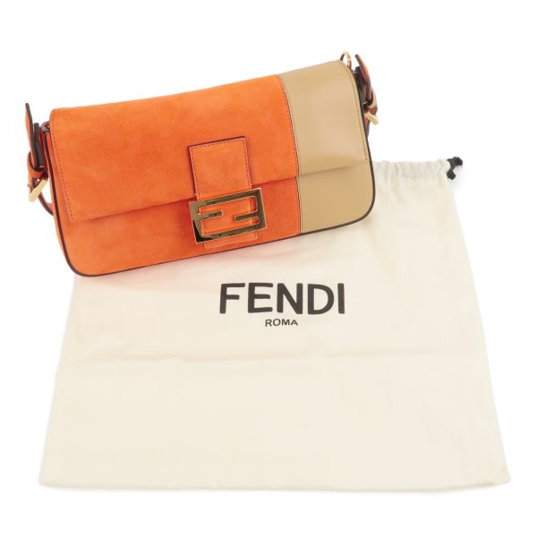 36724 8 10 Fendi Leather Baguette Shoulder Bag Orange Beige