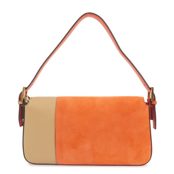 36724 8 2 Fendi Leather Baguette Shoulder Bag Orange Beige