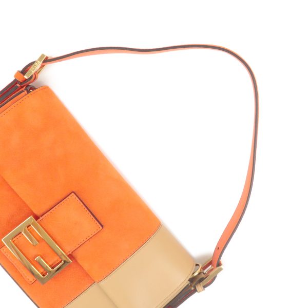 36724 8 4 Fendi Leather Baguette Shoulder Bag Orange Beige