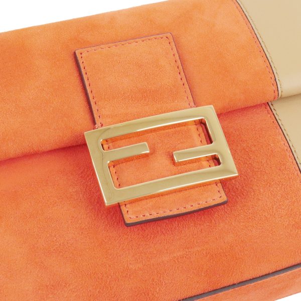 36724 8 7 Fendi Leather Baguette Shoulder Bag Orange Beige