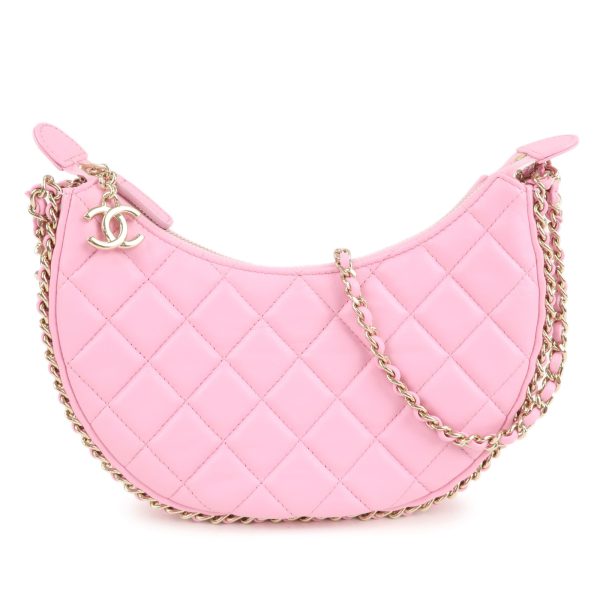 36941 6 1 Chanel Matelasse Small Hobo Chain Lambskin Shoulder Bag Pink