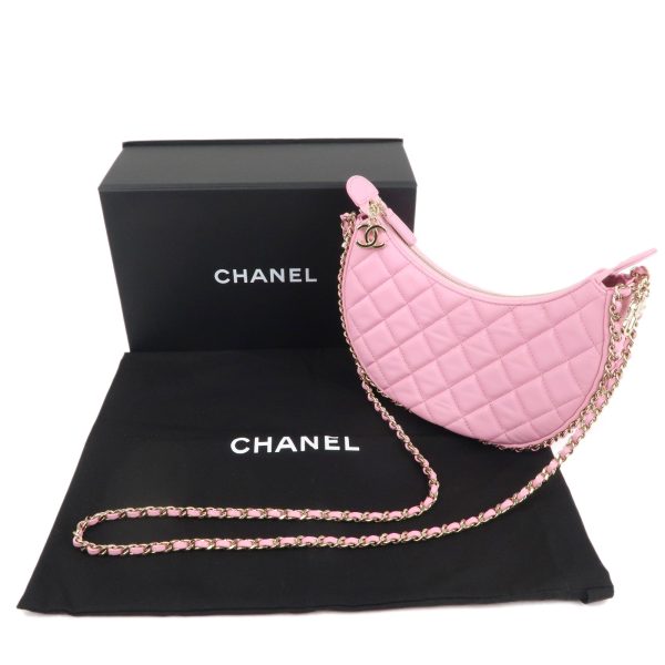 36941 6 12 Chanel Matelasse Small Hobo Chain Lambskin Shoulder Bag Pink