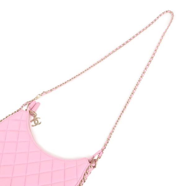 36941 6 4 Chanel Matelasse Small Hobo Chain Lambskin Shoulder Bag Pink