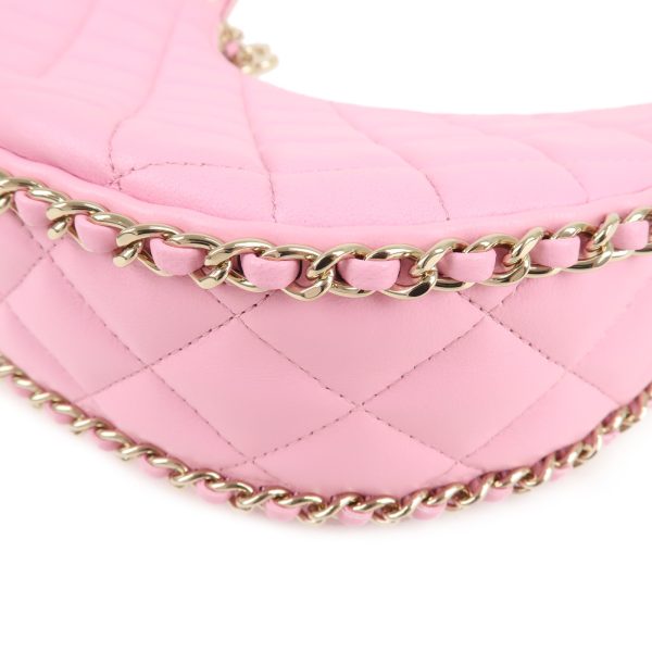 36941 6 5 Chanel Matelasse Small Hobo Chain Lambskin Shoulder Bag Pink