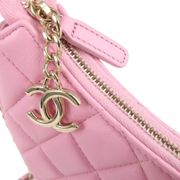 36941 6 8 Chanel Matelasse Small Hobo Chain Lambskin Shoulder Bag Pink