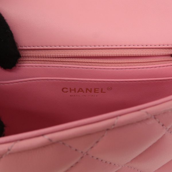 37523 2 10 Chanel Matelasse Top Handle Mini Flap Lambskin Shoulder Bag Pink