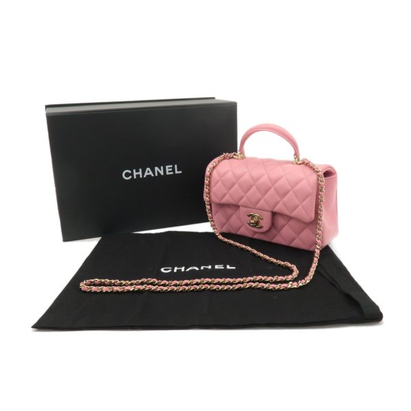 37523 2 12 Chanel Matelasse Top Handle Mini Flap Lambskin Shoulder Bag Pink