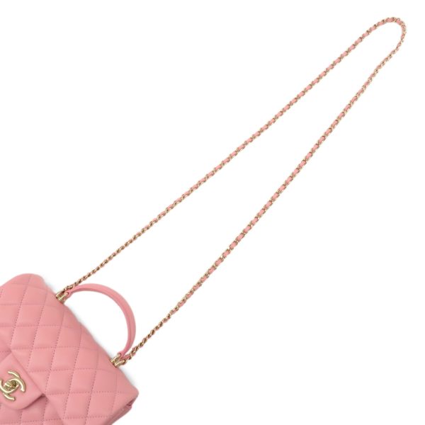 37523 2 4 Chanel Matelasse Top Handle Mini Flap Lambskin Shoulder Bag Pink