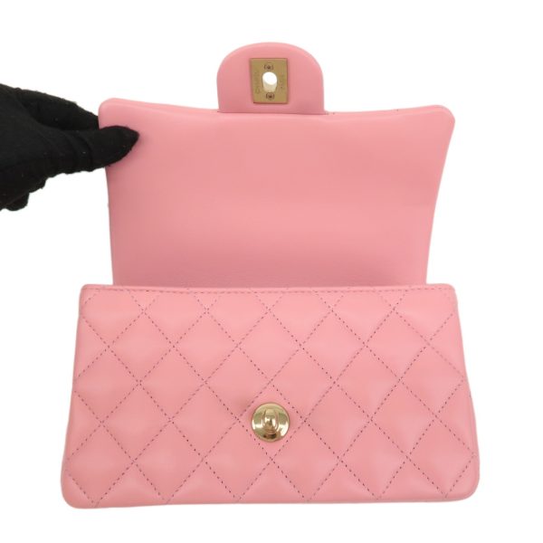 37523 2 8 Chanel Matelasse Top Handle Mini Flap Lambskin Shoulder Bag Pink