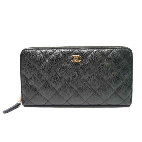 37628 1 Chanel Round Zipper Long Wallet Caviar Black