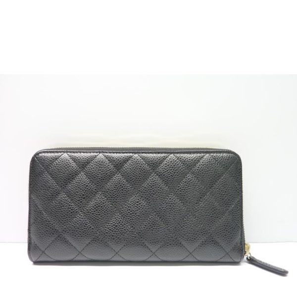 37628 2 Chanel Round Zipper Long Wallet Caviar Black