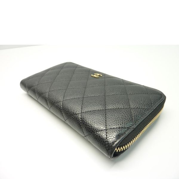 37628 3 Chanel Round Zipper Long Wallet Caviar Black