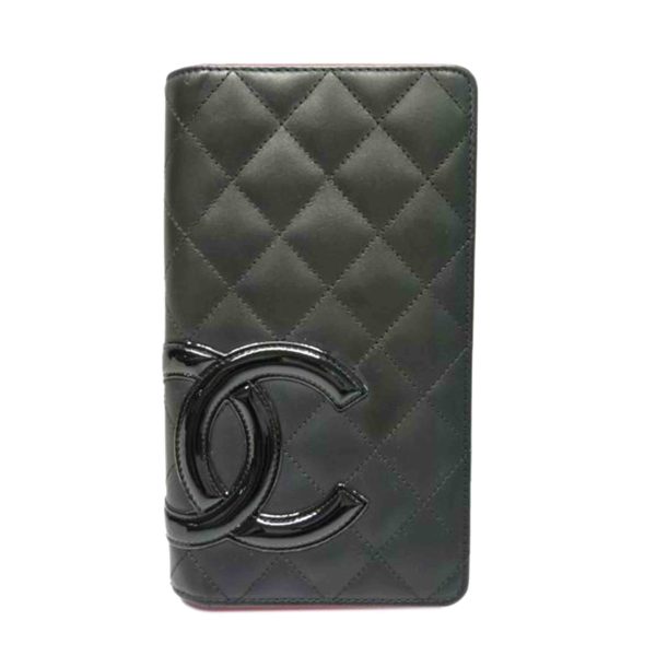 37635 1 Chanel Cambon Line Bi Fold Long Wallet Black