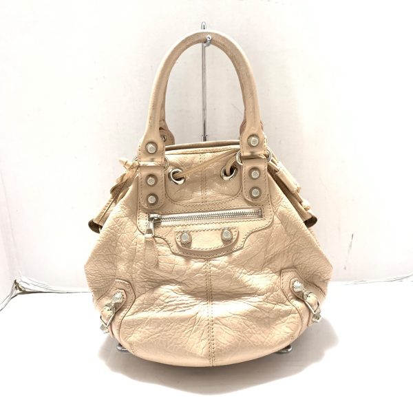 37849989 1 Balenciaga Giant Mini Pom Pom Leather Handbag Beige