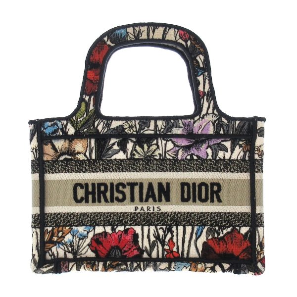 37891970 1 Christian Dior Book Tote Mini Bag Flower Embroidery Ivory Black