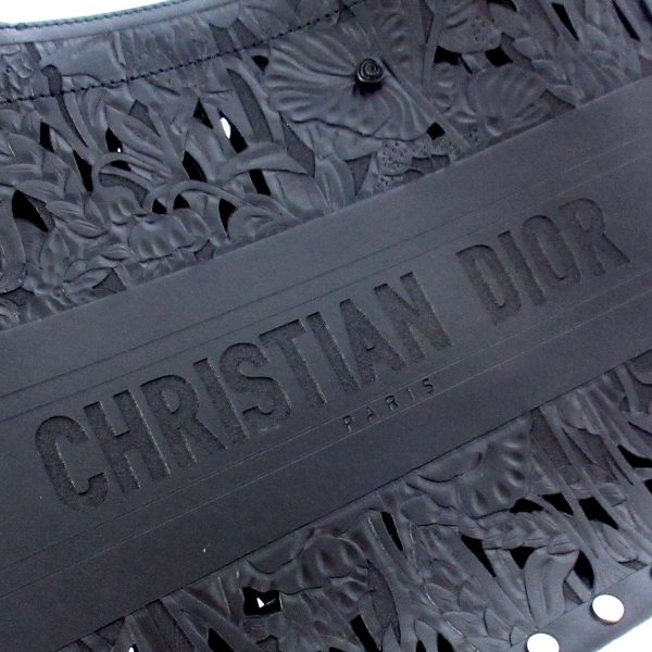 37907643 13 Christian Dior Book Tote Medium Resort Collection Studs Flowers Leather Black