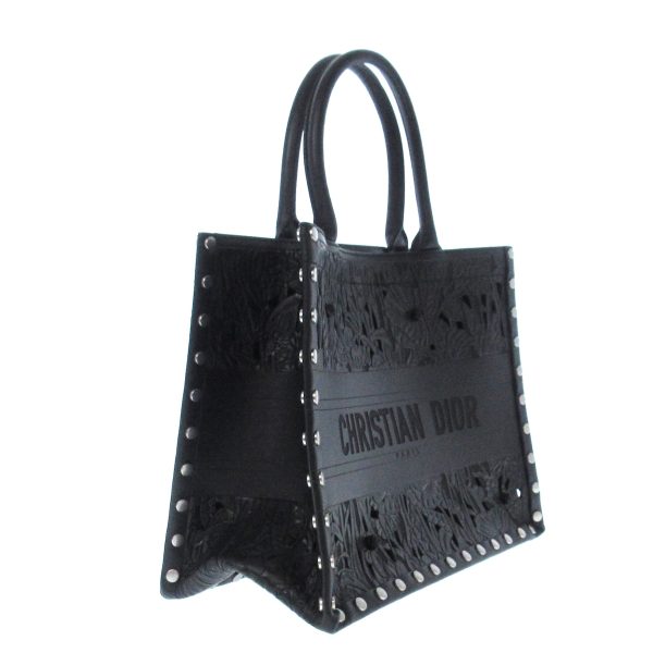 37907643 2 Christian Dior Book Tote Medium Resort Collection Studs Flowers Leather Black