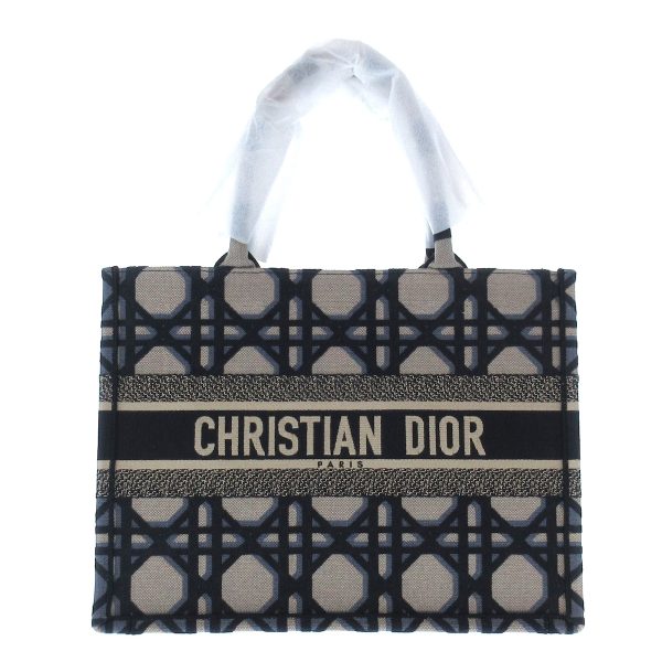 37907645 1 Christian Dior Book Tote Medium Macro Cannage Embroidery Jacquard Navy