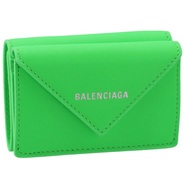 39144611r4n3807 Balenciaga Paper Trifold Mini Wallet Green