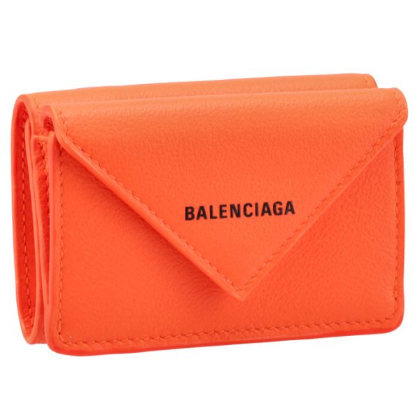 39144618d5n7560 Balenciaga Paper Trifold Mini Wallet Orange