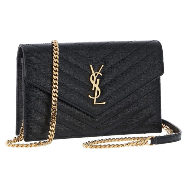 393953bow011000 Saint Laurent Crossbody Long Wallet Monogramme Matel Black