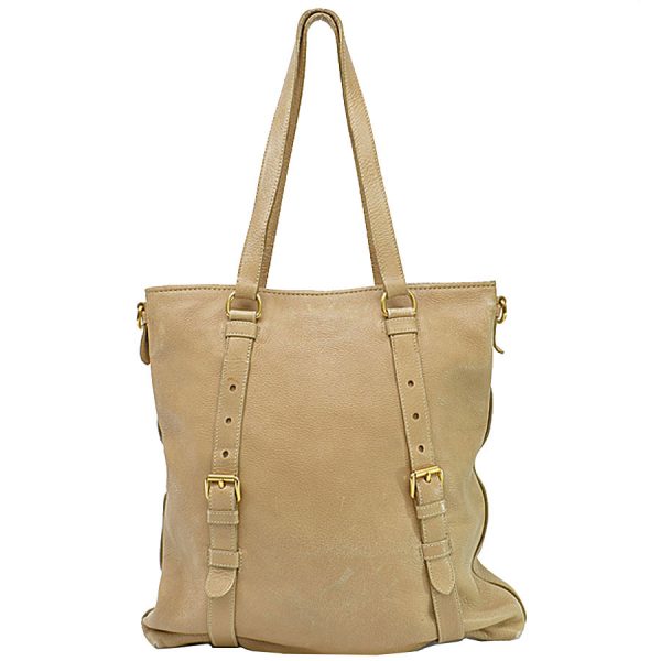 3 1 Prada Leather Alloy Tote Shoulder Bag Beige