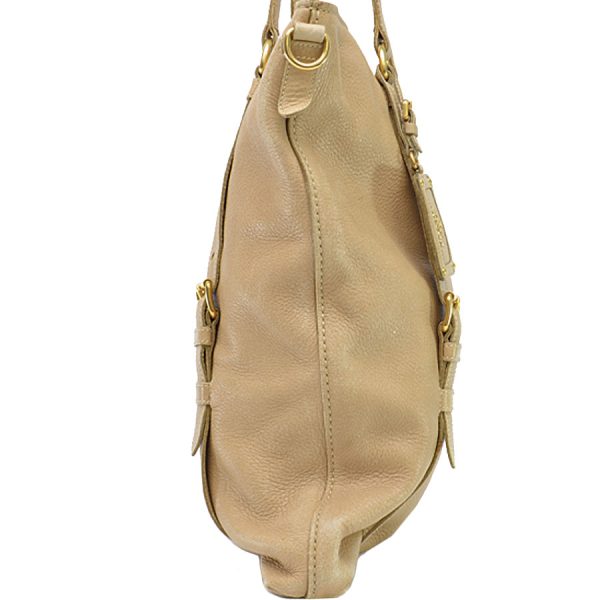 3 3 Prada Leather Alloy Tote Shoulder Bag Beige