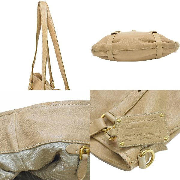 3 4 c Prada Leather Alloy Tote Shoulder Bag Beige