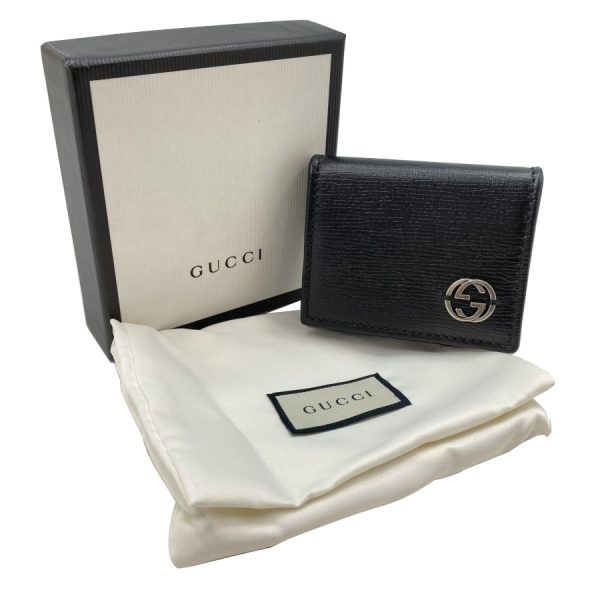 406653aru0n1000 10 Gucci Chelsea Interlocking Leather Coin Case Purse Wallet Black Silver