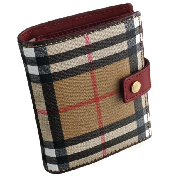 4080006 Burberry Vintage Check And Leather Flap Bifold Wallet Crimson Red