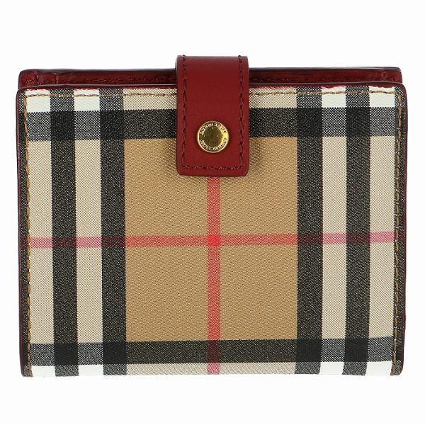 4080006 1 Burberry Vintage Check And Leather Flap Bifold Wallet Crimson Red