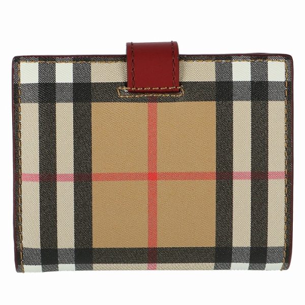 4080006 2 Burberry Vintage Check And Leather Flap Bifold Wallet Crimson Red