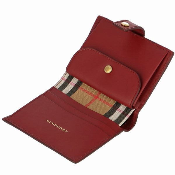 4080006 4 Burberry Vintage Check And Leather Flap Bifold Wallet Crimson Red