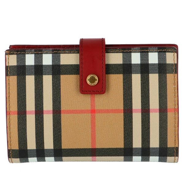 4080009 1 Burberry Vintage Check And Leather Flap Bifold Wallet Crimson Red