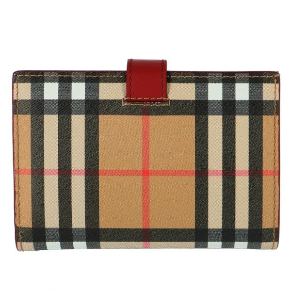 4080009 2 Burberry Vintage Check And Leather Flap Bifold Wallet Crimson Red