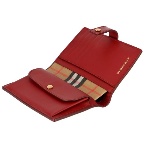 4080009 4 Burberry Vintage Check And Leather Flap Bifold Wallet Crimson Red