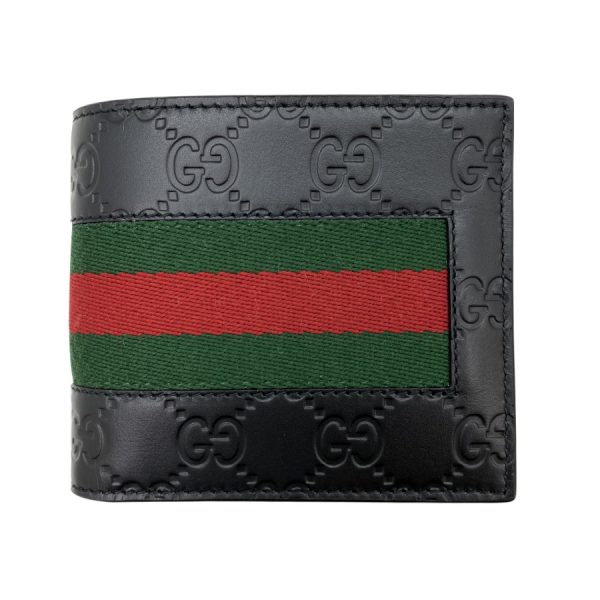 408826 cwcln 1060 01 Gucci Signature Leather Web Black Wallet Bifold Coin Wallet