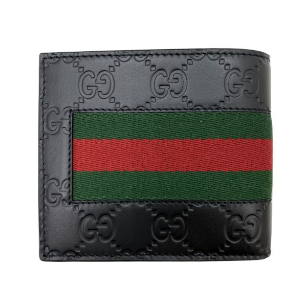 408826 cwcln 1060 02 Gucci Signature Leather Web Black Wallet Bifold Coin Wallet